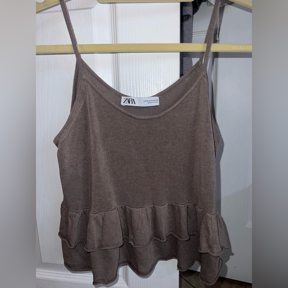 Zara Tops - ‼️NWOT: Zara Brown Ruffle Tank Top - M